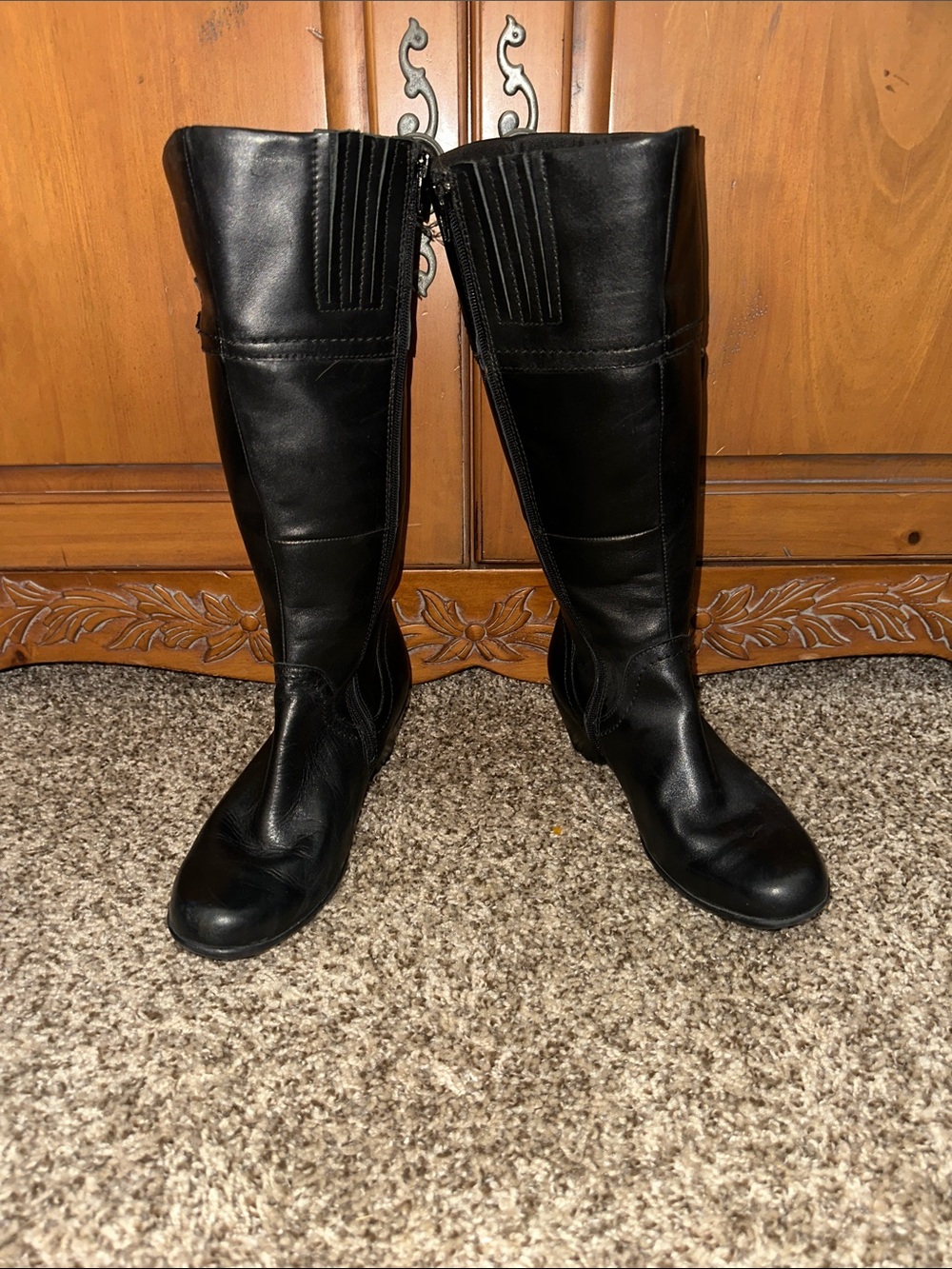 Clarks Black Tall Heeled Riding Boots 8.5 Wide Calf